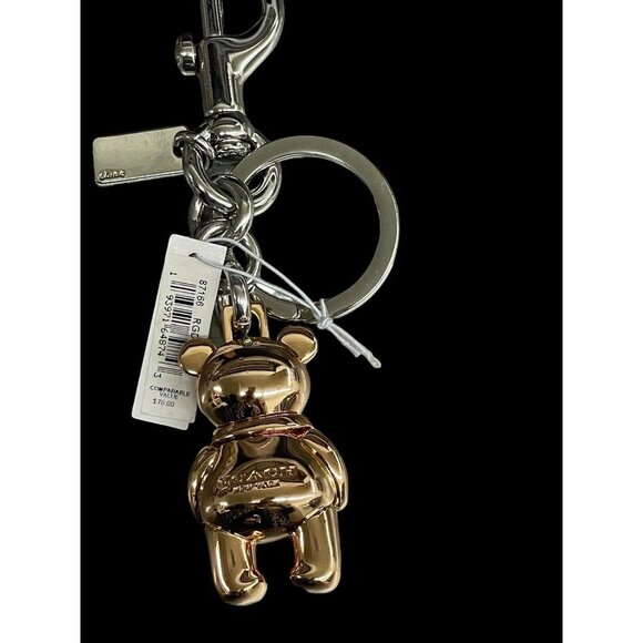 Coach Rose Gold Tone Teddy Bear Purse Charm 3D Keychain 87166 New - Picture 2 of 8